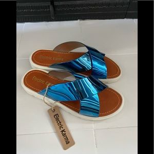 NWT Electric Karma Shiny blue slip on sandals
